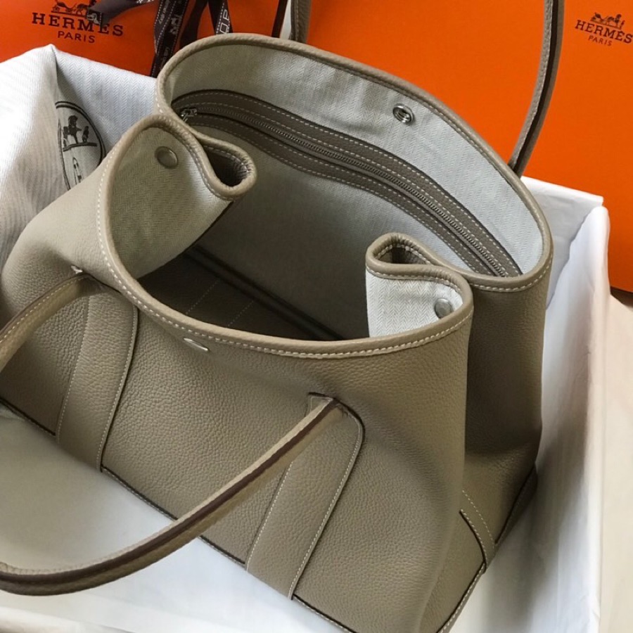 Hermes Garden Party 36cm Tote Handbag In Gris Asphalte Clemence Leather